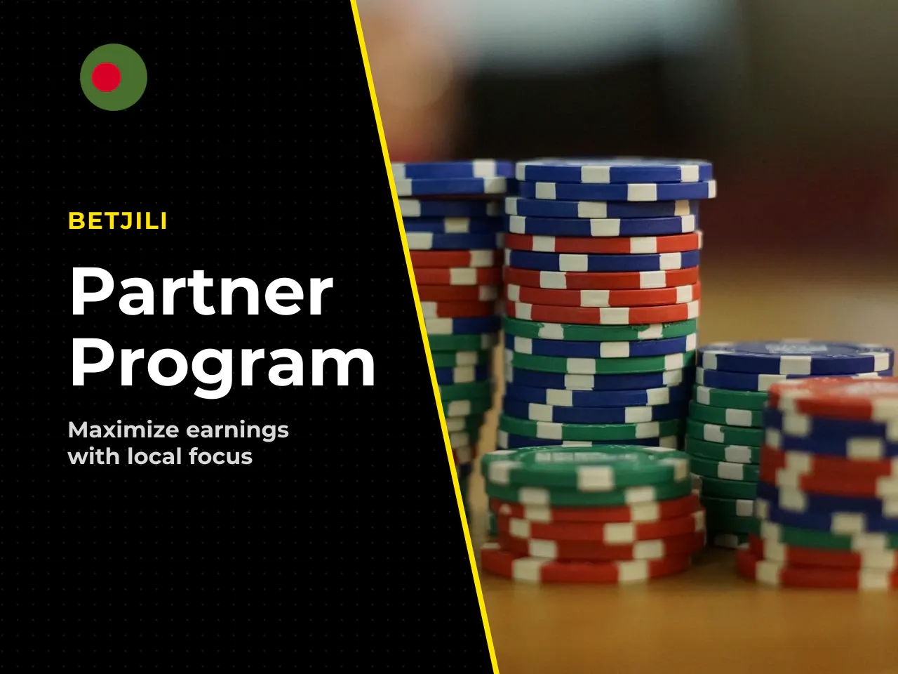 Why Betjili Affiliate May Be More Profitable for a Partner from Bangladesh. Localisation of the offer, specifically the Bengali-language interface and BDT currency support, makes **Betjili Affiliate B